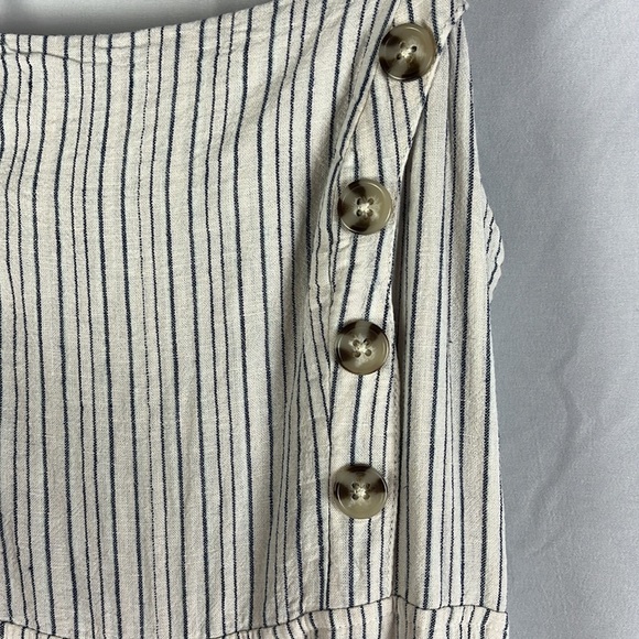 Urban Outfitters Blue Cream Stripe Linen Blend Sleeveless Jumpsuit - Picture 6 of 15